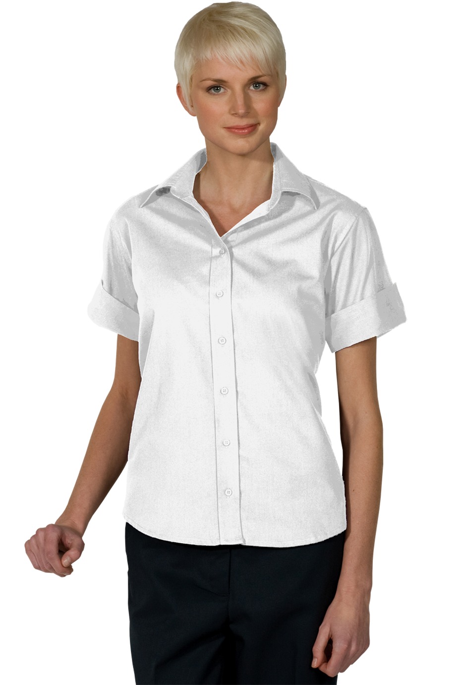 Edward's Women's Short Sleeve Open Neck Poplin Blouse